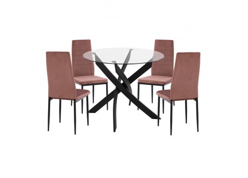 ΣΕΤ ΤΡΑΠΕΖΑΡΙΑΣ 5ΤΜΧ LADY HM21199.02 ΓΥΑΛΙ--ΜΕΤΑΛΛΟ ΣΕ ΜΑΥΡΟ & ΒΕΛΟΥΔΟ ΣΑΠΙΟ ΜΗΛΟ