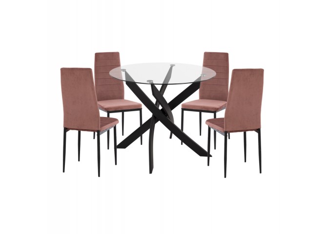 ΣΕΤ ΤΡΑΠΕΖΑΡΙΑΣ 5ΤΜΧ LADY HM21199.02 ΓΥΑΛΙ--ΜΕΤΑΛΛΟ ΣΕ ΜΑΥΡΟ & ΒΕΛΟΥΔΟ ΣΑΠΙΟ ΜΗΛΟ