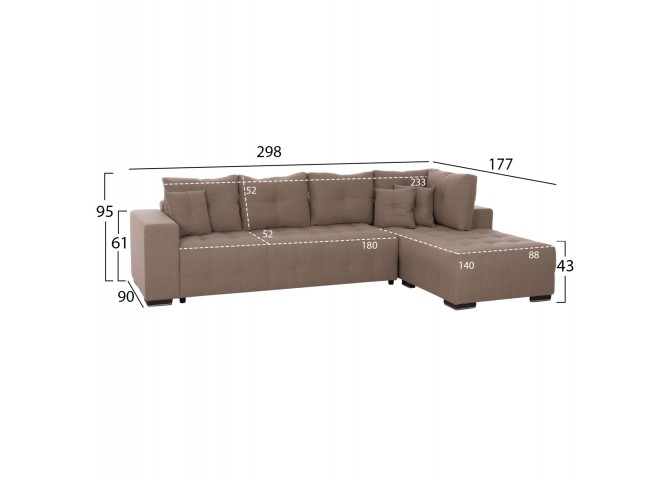 ΓΩΝΙΑΚΟΣ ΚΑΝΑΠΕΣ-ΚΡΕΒΑΤΙ ΜΕ ΑΠΟΘ.ΧΩΡΟ TRENDSTON HM3302.03R ΜΠΕΖ ΥΦΑΣΜΑ 298x177x95Υεκ