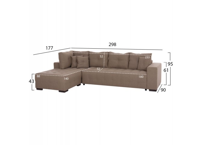 ΓΩΝΙΑΚΟΣ ΚΑΝΑΠΕΣ-ΚΡΕΒΑΤΙ ΜΕ ΑΠΟΘ.ΧΩΡΟ TRENDSTON HM3302.03L ΜΠΕΖ ΥΦΑΣΜΑ 298x177x95Υεκ