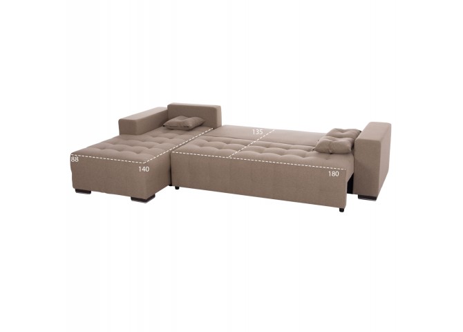 ΓΩΝΙΑΚΟΣ ΚΑΝΑΠΕΣ-ΚΡΕΒΑΤΙ ΜΕ ΑΠΟΘ.ΧΩΡΟ TRENDSTON HM3302.03L ΜΠΕΖ ΥΦΑΣΜΑ 298x177x95Υεκ