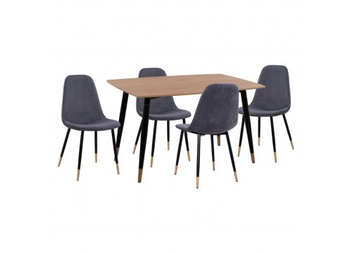 ΣΕΤ ΤΡΑΠΕΖΑΡΙΑΣ 5ΤΜΧ ALIZA HM11196.01 MDF TOP-ΒΕΛΟΥΔΟ ΓΚΡΙ & ΜΕΤΑΛΛΟ ΜΑΥΡΟ