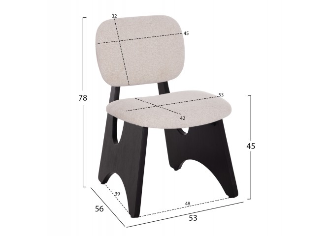 ΚΑΡΕΚΛΑ ΤΡΑΠΕΖΑΡΙΑΣ BELLISI HM18248.02 ΕΚΡΟΥ ΥΦΑΣΜΑ-PLYWOOD ΣΕ ΜΑΥΡΟ 53x56x78Υεκ.