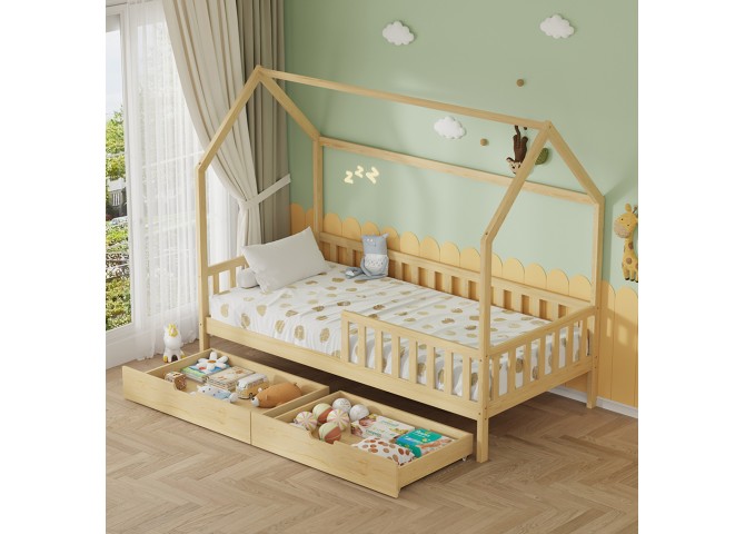 ΚΡΕΒΑΤΙ ΠΑΙΔΙΚΟ ΜΕ ΣΥΡΤΑΡΙΑ PHYLLIS HM724.01 τ.MONTESSORI ΦΥΣΙΚΟ 196x97x161Υεκ.