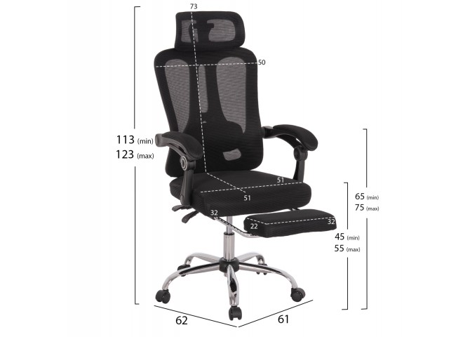 ΚΑΡΕΚΛΑ ΓΡΑΦΕΙΟΥ BARNET HM18258.01 ΜΑΥΡΟ MESH-ΜΑΥΡΟΣ ΣΚΕΛΕΤΟΣ NYLON 61x62x123Υ