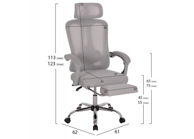 ΚΑΡΕΚΛΑ ΓΡΑΦΕΙΟΥ BARNET HM18258.02 ΓΚΡΙ MESH-ΓΚΡΙ ΣΚΕΛΕΤΟΣ NYLON 61x62x123Υ
