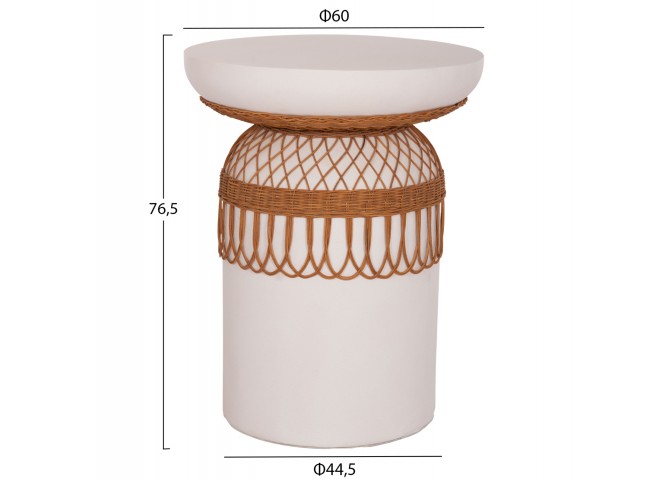 ΤΡΑΠΕΖΙ ΤΡΑΠΕΖΑΡΙΑΣ PRILEP HM18159.02 FIBER CEMENT ΛΕΥΚΟ & RATTAN--Φ60x76,5Υεκ