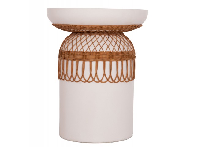 ΤΡΑΠΕΖΙ ΤΡΑΠΕΖΑΡΙΑΣ PRILEP HM18159.02 FIBER CEMENT ΛΕΥΚΟ & RATTAN--Φ60x76,5Υεκ