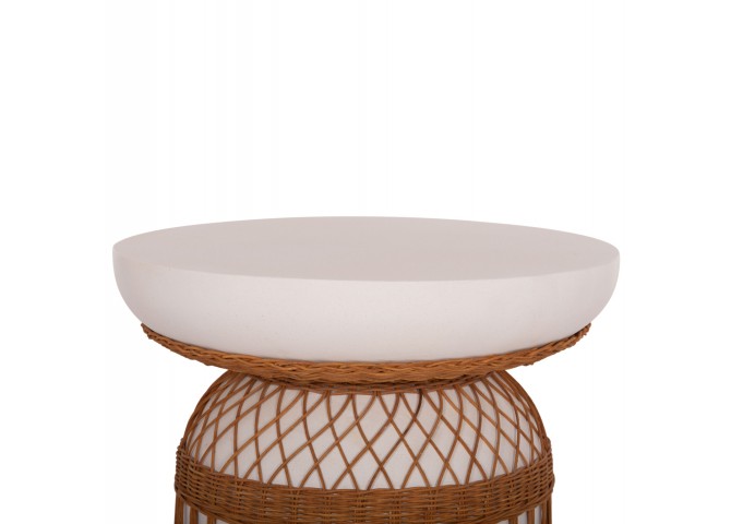 ΤΡΑΠΕΖΙ ΤΡΑΠΕΖΑΡΙΑΣ PRILEP HM18159.02 FIBER CEMENT ΛΕΥΚΟ & RATTAN--Φ60x76,5Υεκ