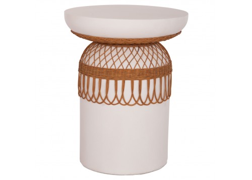 ΤΡΑΠΕΖΙ ΤΡΑΠΕΖΑΡΙΑΣ PRILEP HM18159.02 FIBER CEMENT ΛΕΥΚΟ & RATTAN--Φ60x76,5Υεκ