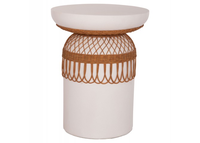 ΤΡΑΠΕΖΙ ΤΡΑΠΕΖΑΡΙΑΣ PRILEP HM18159.02 FIBER CEMENT ΛΕΥΚΟ & RATTAN--Φ60x76,5Υεκ