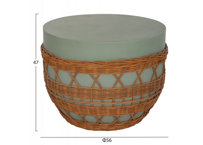 ΤΡΑΠΕΖΙ ΣΑΛΟΝΙΟΥ VILHENA HM18165 FIBER CEMENT ΠΡΑΣΙΝΟ-RATTAN ΦΥΣΙΚΟ Φ56x47Υεκ.