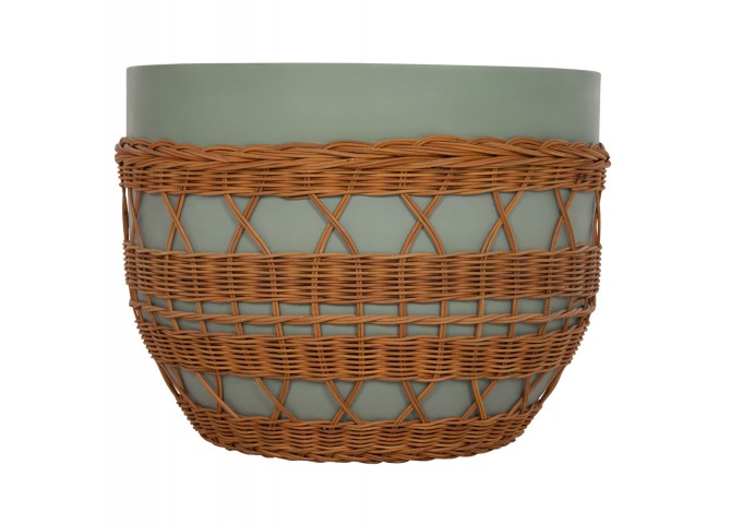 ΤΡΑΠΕΖΙ ΣΑΛΟΝΙΟΥ VILHENA HM18165 FIBER CEMENT ΠΡΑΣΙΝΟ-RATTAN ΦΥΣΙΚΟ Φ56x47Υεκ.