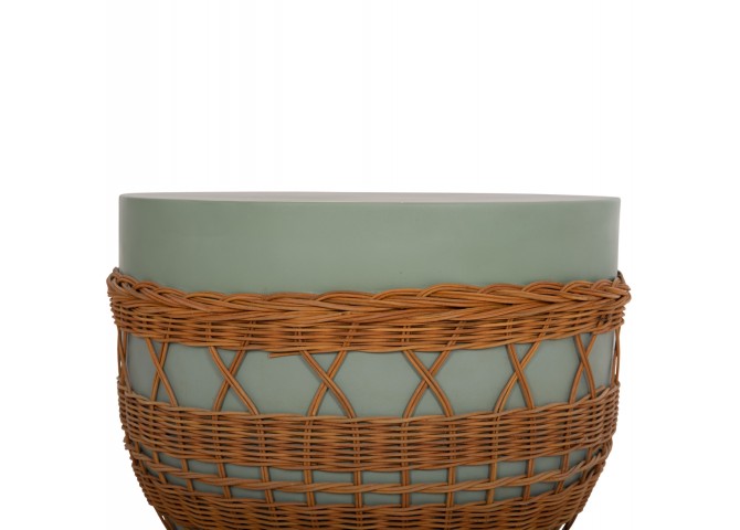ΤΡΑΠΕΖΙ ΣΑΛΟΝΙΟΥ VILHENA HM18165 FIBER CEMENT ΠΡΑΣΙΝΟ-RATTAN ΦΥΣΙΚΟ Φ56x47Υεκ.