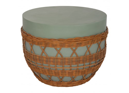 ΤΡΑΠΕΖΙ ΣΑΛΟΝΙΟΥ VILHENA HM18165 FIBER CEMENT ΠΡΑΣΙΝΟ-RATTAN ΦΥΣΙΚΟ Φ56x47Υεκ.