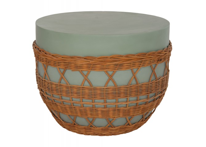 ΤΡΑΠΕΖΙ ΣΑΛΟΝΙΟΥ VILHENA HM18165 FIBER CEMENT ΠΡΑΣΙΝΟ-RATTAN ΦΥΣΙΚΟ Φ56x47Υεκ.