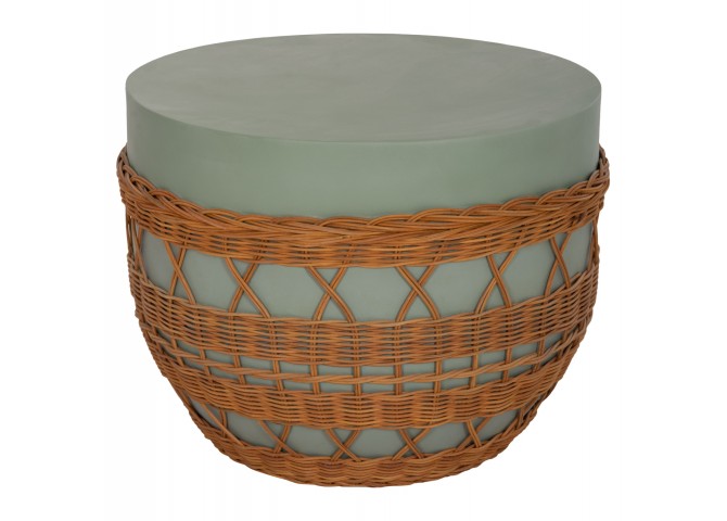 ΤΡΑΠΕΖΙ ΣΑΛΟΝΙΟΥ VILHENA HM18165 FIBER CEMENT ΠΡΑΣΙΝΟ-RATTAN ΦΥΣΙΚΟ Φ56x47Υεκ.
