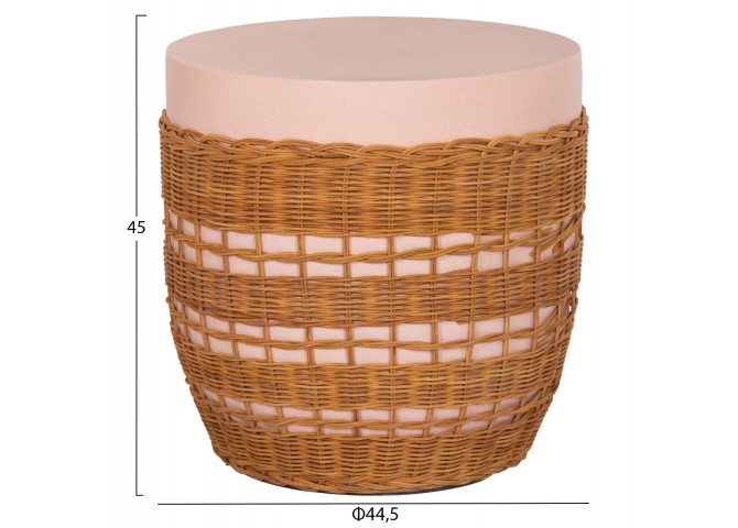 ΒΟΗΘΗΤΙΚΟ ΤΡΑΠΕΖΙ VILHENA HM18166 FIBER CEMENT ΡΟΖ-RATTAN ΦΥΣΙΚΟ Φ44.5x45Υεκ.