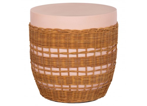 ΒΟΗΘΗΤΙΚΟ ΤΡΑΠΕΖΙ VILHENA HM18166 FIBER CEMENT ΡΟΖ-RATTAN ΦΥΣΙΚΟ Φ44.5x45Υεκ.