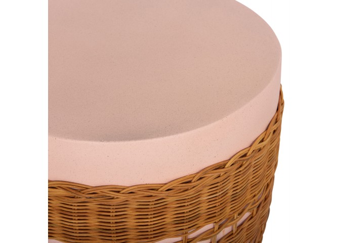 ΒΟΗΘΗΤΙΚΟ ΤΡΑΠΕΖΙ VILHENA HM18166 FIBER CEMENT ΡΟΖ-RATTAN ΦΥΣΙΚΟ Φ44.5x45Υεκ.