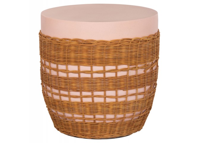 ΒΟΗΘΗΤΙΚΟ ΤΡΑΠΕΖΙ VILHENA HM18166 FIBER CEMENT ΡΟΖ-RATTAN ΦΥΣΙΚΟ Φ44.5x45Υεκ.