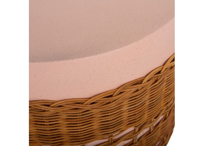 ΒΟΗΘΗΤΙΚΟ ΤΡΑΠΕΖΙ VILHENA HM18166 FIBER CEMENT ΡΟΖ-RATTAN ΦΥΣΙΚΟ Φ44.5x45Υεκ.