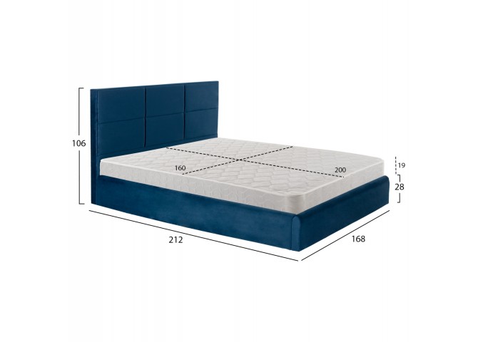 ΚΡΕΒΑΤΙ ΔΙΠΛΟ & ΣΤΡΩΜΑ BRILEY HM21272.03 ΜΠΛΕ ΒΕΛΟΥΔΟ ΜΕ ΑΠΟΘ.ΧΩΡΟ--ΓΙΑ 160x200εκ