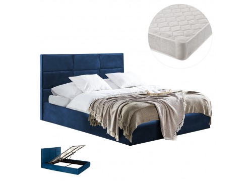 ΚΡΕΒΑΤΙ ΔΙΠΛΟ & ΣΤΡΩΜΑ BRILEY HM21272.03 ΜΠΛΕ ΒΕΛΟΥΔΟ ΜΕ ΑΠΟΘ.ΧΩΡΟ--ΓΙΑ 160x200εκ