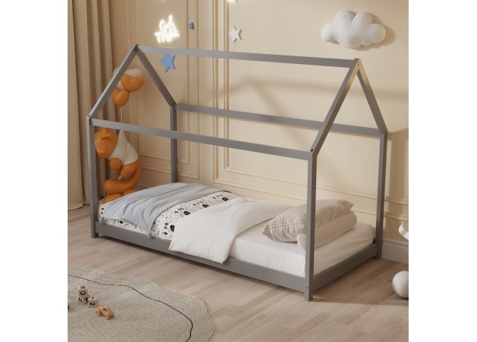ΚΡΕΒΑΤΙ ΠΑΙΔΙΚΟ ΜΕ ΣΤΡΩΜΑ PEPE HM21302.02 ΞΥΛΟ ΠΕΥΚΟΥ ΣΕ ΓΚΡΙ--ΣΤΡΩΜΑ 90x190εκ