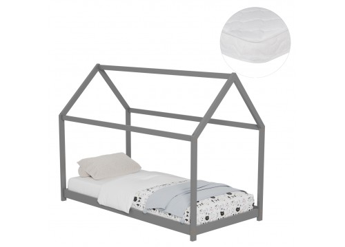 ΚΡΕΒΑΤΙ ΠΑΙΔΙΚΟ ΜΕ ΣΤΡΩΜΑ PEPE HM21302.02 ΞΥΛΟ ΠΕΥΚΟΥ ΣΕ ΓΚΡΙ--ΣΤΡΩΜΑ 90x190εκ