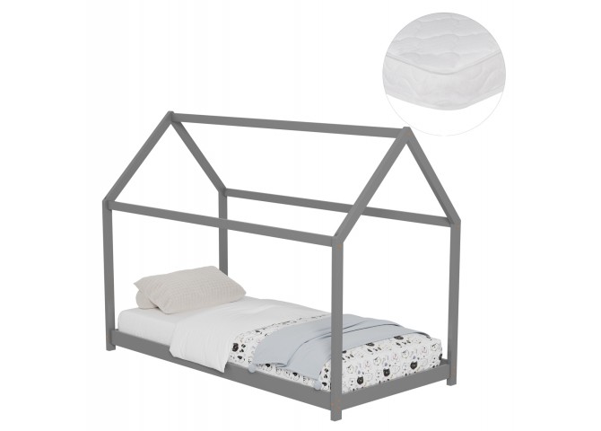 ΚΡΕΒΑΤΙ ΠΑΙΔΙΚΟ ΜΕ ΣΤΡΩΜΑ PEPE HM21302.02 ΞΥΛΟ ΠΕΥΚΟΥ ΣΕ ΓΚΡΙ--ΣΤΡΩΜΑ 90x190εκ