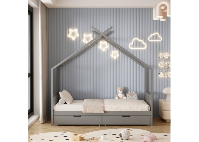 ΚΡΕΒΑΤΙ ΠΑΙΔΙΚΟ ΜΕ ΣΤΡΩΜΑ KLARICE HM21305.02 ΞΥΛΟ ΠΕΥΚΟΥ ΣΕ ΓΚΡΙ--ΣΤΡΩΜΑ 90x190εκ