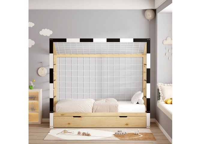 ΚΡΕΒΑΤΙ ΠΑΙΔΙΚΟ ΜΕ ΣΤΡΩΜΑ GOALIE HM21309 ΠΕΥΚΟ ΦΥΣΙΚΟ-ΛΕΥΚΟ-ΜΑΥΡΟ--ΣΤΡΩΜΑ 90x190εκ