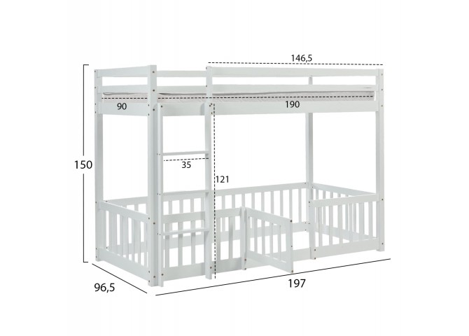 ΚΟΥΚΕΤΑ ΠΑΙΔΙΚΗ ΜΕ ΠΑΡΚΑΚΙ PLAYKID HM21312.01 ΞΥΛΟ ΠΕΥΚΟΥ ΛΕΥΚΟ--ME ΣΤΡΩΜΑ 90x190εκ