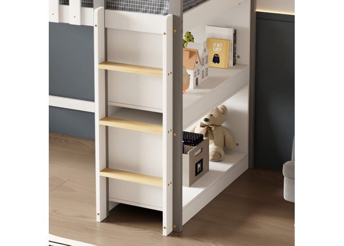 ΚΟΥΚΕΤΑ ΠΑΙΔΙΚΗ ΜΕ ΡΑΦΙΑ HOMI HM21321 ΞΥΛΟ ΠΕΥΚΟΥ ΛΕΥΚΟ/ΓΚΡΙ--ΜΕ ΣΤΡΩΜΑ 90x190εκ
