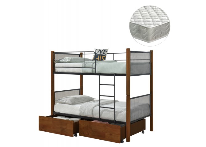 ΚΟΥΚΕΤΑ ΜΕ 2 ΣΥΡΤΑΡΙΑ & 2 ΣΤΡΩΜΑΤΑ 90X190εκ RAYVEN HM21336 ΞΥΛΟ ΚΑΙ ΜΕΤΑΛΛΟ