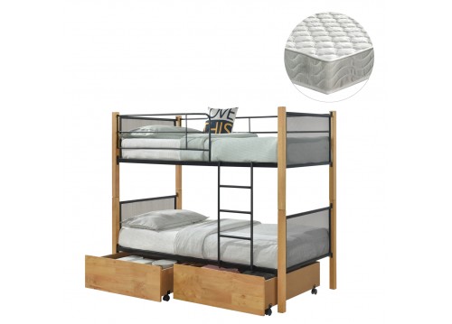 ΚΟΥΚΕΤΑ ΜΕ 2 ΣΥΡΤΑΡΙΑ & 2 ΣΤΡΩΜΑΤΑ 90X190εκ RAYVEN HM21336.02 ΞΥΛΟ ΚΑΙ ΜΕΤΑΛΛΟ