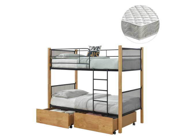 ΚΟΥΚΕΤΑ ΜΕ 2 ΣΥΡΤΑΡΙΑ & 2 ΣΤΡΩΜΑΤΑ 90X190εκ RAYVEN HM21336.02 ΞΥΛΟ ΚΑΙ ΜΕΤΑΛΛΟ