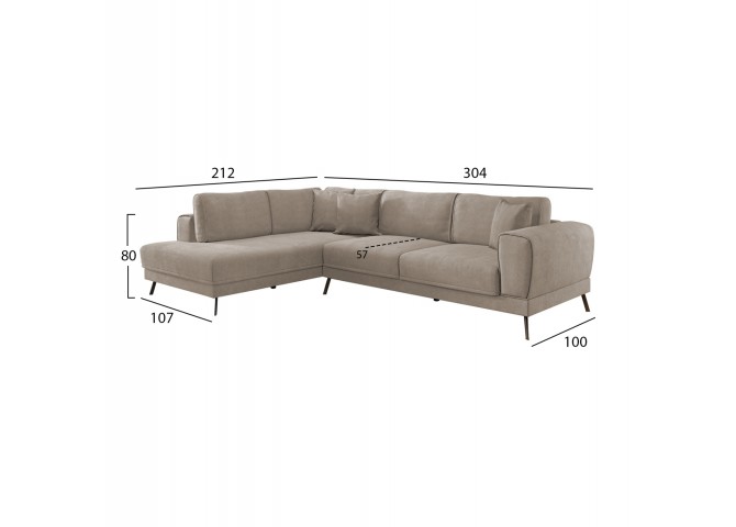 ΚΑΝΑΠΕΣ ΚΡΕΒΑΤΙ ΑΡΙΣΤΕΡΗ ΓΩΝΙΑ ZENORA HM3337.03L ΜΠΕΖ ΥΦΑΣΜΑ 304x212x80Υεκ