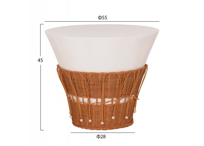 ΤΡΑΠΕΖΙ ΣΑΛΟΝΙΟΥ PERRAL HM18164.02L FIBER CEMENT ΛΕΥΚΟ-ΦΥΣΙΚΟ RATTAN--Φ55x45Υεκ