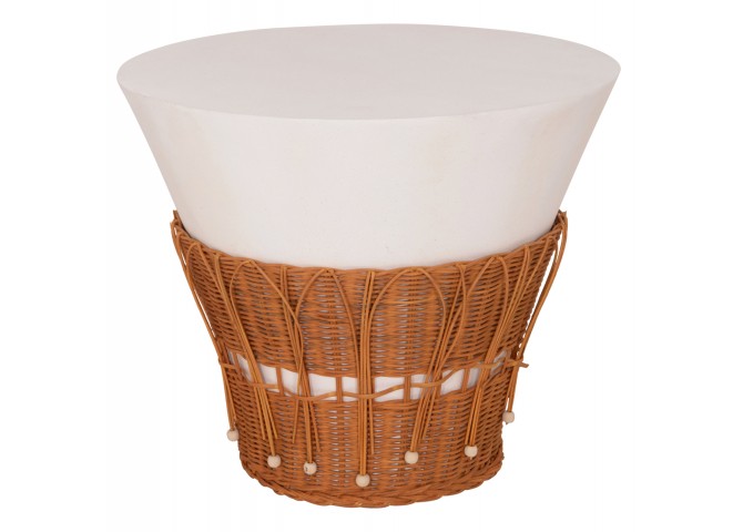 ΤΡΑΠΕΖΙ ΣΑΛΟΝΙΟΥ PERRAL HM18164.02L FIBER CEMENT ΛΕΥΚΟ-ΦΥΣΙΚΟ RATTAN--Φ55x45Υεκ