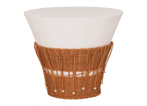 ΤΡΑΠΕΖΙ ΣΑΛΟΝΙΟΥ PERRAL HM18164.02L FIBER CEMENT ΛΕΥΚΟ-ΦΥΣΙΚΟ RATTAN--Φ55x45Υεκ