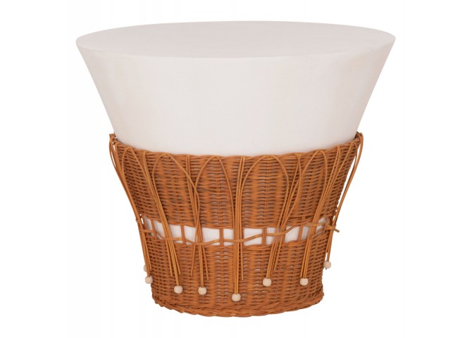 ΤΡΑΠΕΖΙ ΣΑΛΟΝΙΟΥ PERRAL HM18164.02L FIBER CEMENT ΛΕΥΚΟ-ΦΥΣΙΚΟ RATTAN--Φ55x45Υεκ