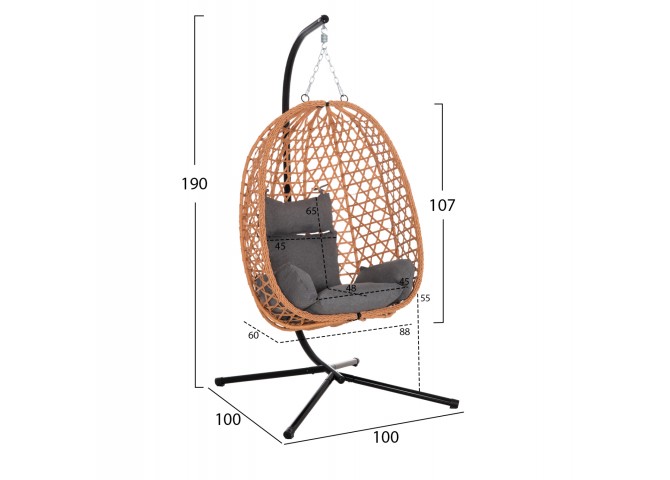 ΚΡΕΜΑΣΤΗ ΦΩΛΙΑ NESTA HM6468.05 ΜΑΥΡΟ ΜΕΤΑΛΛΟ--ΚΑΦΕ P.E.RATTAN 100x100x190Υεκ.
