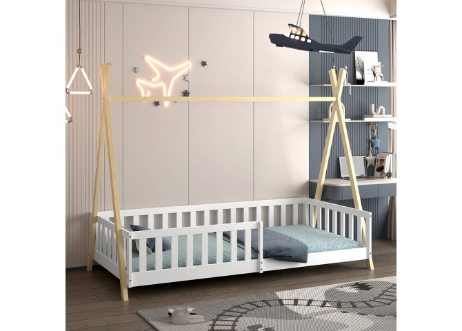ΚΡΕΒΑΤΙ ΠΑΙΔΙΚΟ ΜΕ ΚΑΓΚΕΛΑ MUNK HM739.03 τ.MONTESSORI ΠΕΥΚΟ ΦΥΣΙΚΟ-ΛΕΥΚΟ--190x90εκ