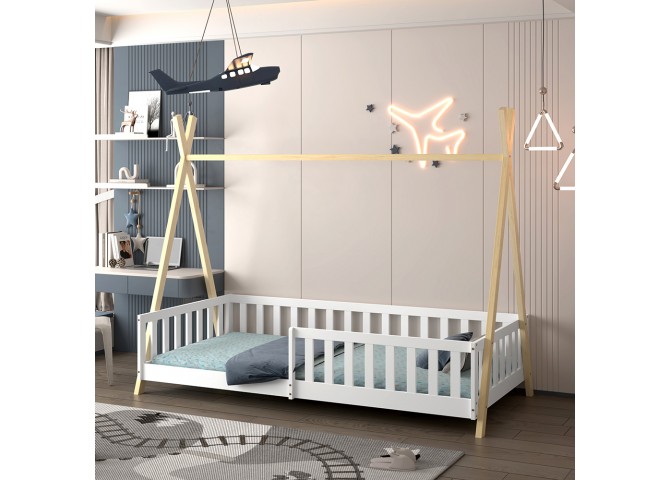 ΚΡΕΒΑΤΙ ΠΑΙΔΙΚΟ ΜΕ ΚΑΓΚΕΛΑ MUNK HM739.03 τ.MONTESSORI ΠΕΥΚΟ ΦΥΣΙΚΟ-ΛΕΥΚΟ--190x90εκ