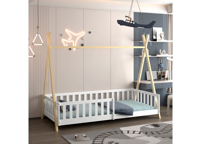 ΚΡΕΒΑΤΙ ΠΑΙΔΙΚΟ ΜΕ ΚΑΓΚΕΛΑ MUNK HM739.03 τ.MONTESSORI ΠΕΥΚΟ ΦΥΣΙΚΟ-ΛΕΥΚΟ--190x90εκ