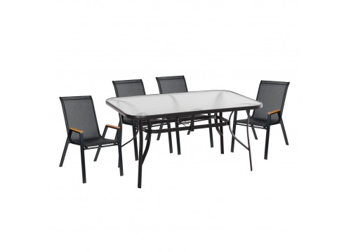 ΣΕΤ ΤΡΑΠΕΖΑΡΙΑΣ 5ΤΜΧ BRUNO HM10729.03 ΚΑΡΕΚΛΕΣ ΜΕΤΑΛΛΙΚΕΣ & ΤΡΑΠΕΖΙ 150x90εκ ΜΑΥΡΟ