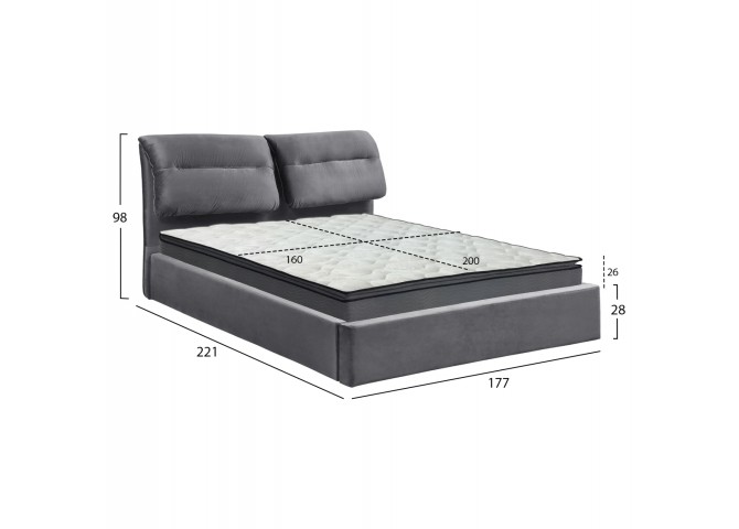ΚΡΕΒΑΤΙ ΔΙΠΛΟ & ΣΤΡΩΜΑ KENDRA HM10720.01 ΓΚΡΙ ΒΕΛΟΥΔΟ ΜΕ ΑΠΟΘ.ΧΩΡΟ--ΓΙΑ 160x200εκ