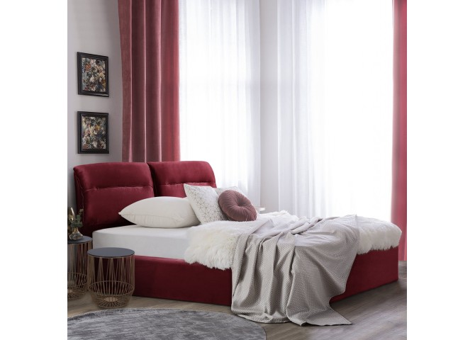 ΚΡΕΒΑΤΙ ΔΙΠΛΟ & ΣΤΡΩΜΑ KENDRA HM10720.06 ΚΟΚΚΙΝΟ ΒΟΥΡΓΟΥΝΔΙΑΣ ΒΕΛΟΥΔΟ--ΑΠΟΘ.ΧΩΡΟΣ--160x200εκ